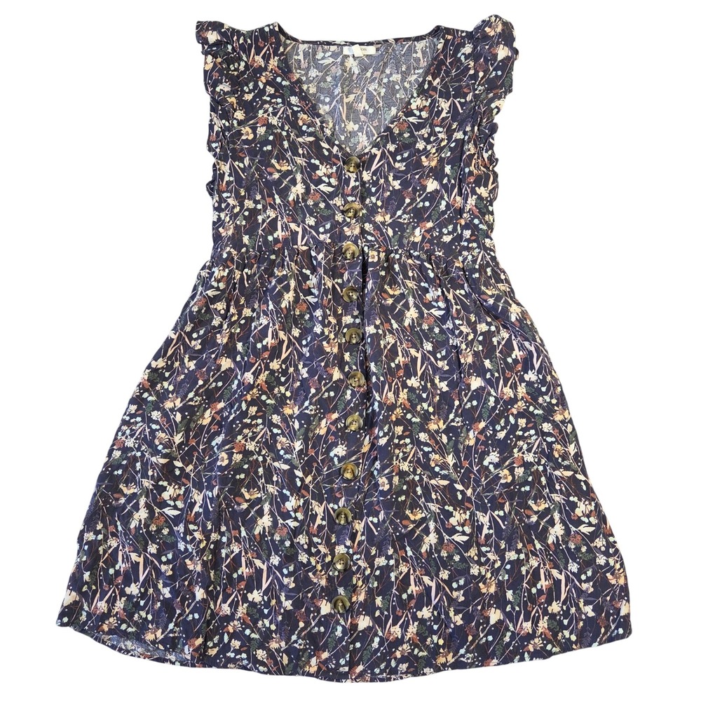 Maurices Womens Floral Button Front Short Sleeve Dress Navy Multi Size S Boho‎